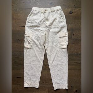 Lucky Brand Linen Blend Straight Leg Cargo Pants Elastic Waistband Ivory Size M